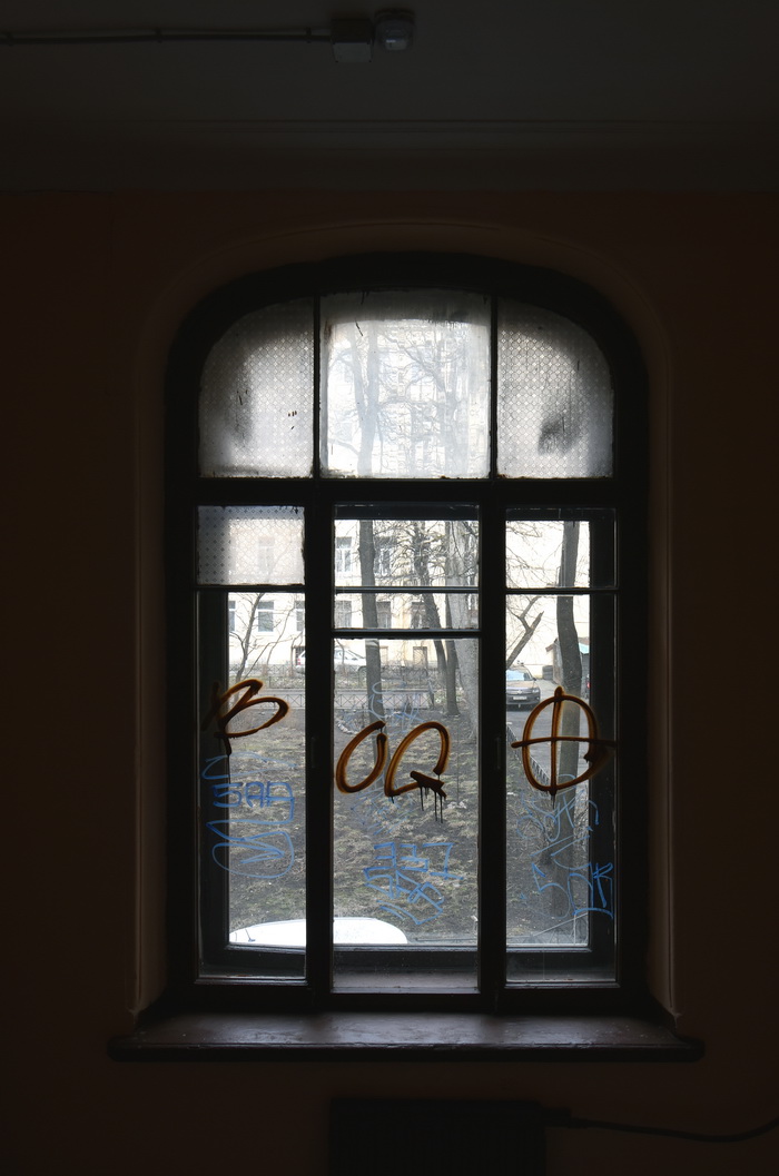 Травленые стекла начала ХХ века в окнах доходного дома Катеринич по адресу в Петербурге по адресу пр. Добролюбова, д. 3. Фото 2020